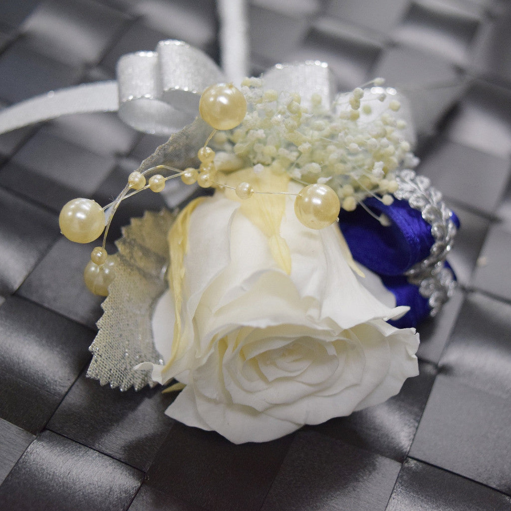 Wrist Corsage (WC20) - Pearl White & Silver